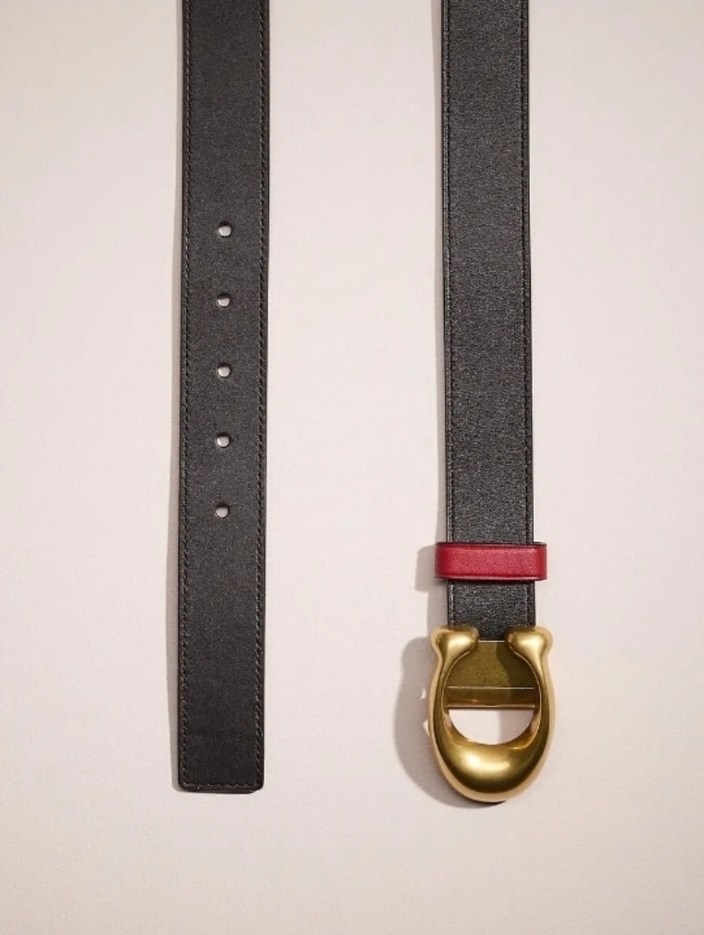 Coach Black and Red Leather Belt with Gold 'C' Buckle - Picture 3 of 16